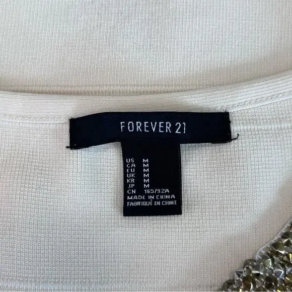 Forever 21 Cream Studded Bodycon Dress Size M - Picture 12 of 12